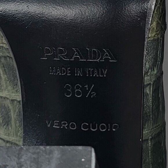 Prada Size 6.5 Green Block Heel Croc Embossed Print Pointed Toe Slip On 36.5 - Picture 8 of 9